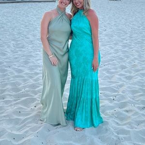 Show Me Your Mumu Jasmine Halter Maxi - Moss Green Satin